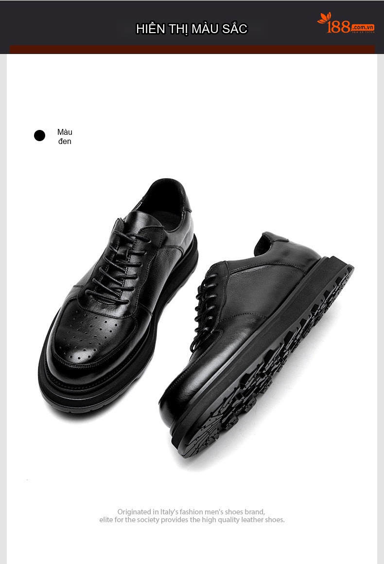 Giày Sneaker Nam Da Thật Buộc Dây Đế Cao 4cm Thoáng Khí chi tiết 15