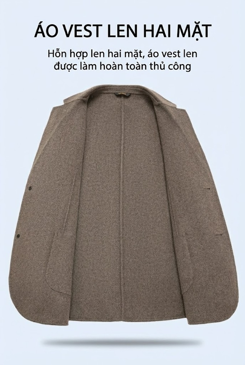 Áo Vest Nam Len Cừu Hai Mặt Phong Cách Doanh Nhân Màu Xám, Nâu, Đen chi tiết 12