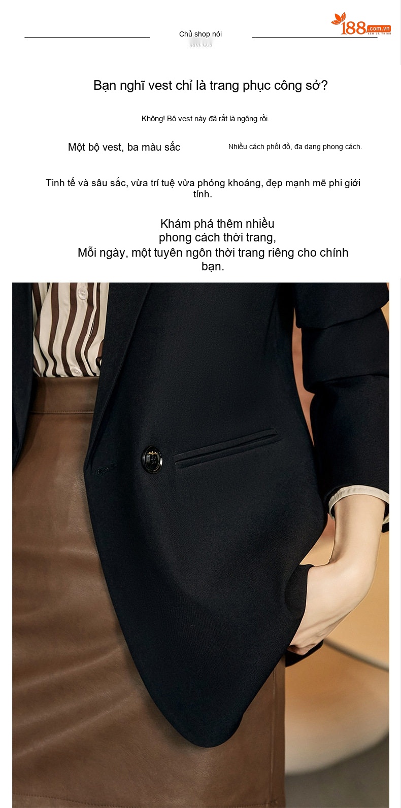 Áo Khoác Vest Nữ Thiết Kế Tay Lỡ Phong Cách Tiểu Thư Màu Cà Phê, Đen, Hồng chi tiết 6