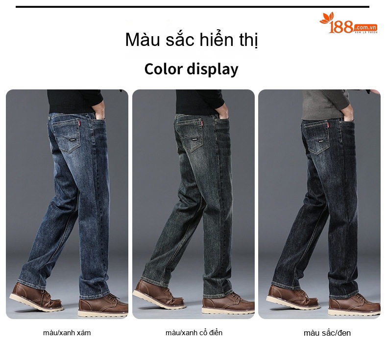 Quần Jean Nam Ống Đứng Dáng Rộng Co Giãn Thoải Mái Phong Cách Thu Đông Màu Xanh Đậm, Xanh Nhạt chi tiết 10