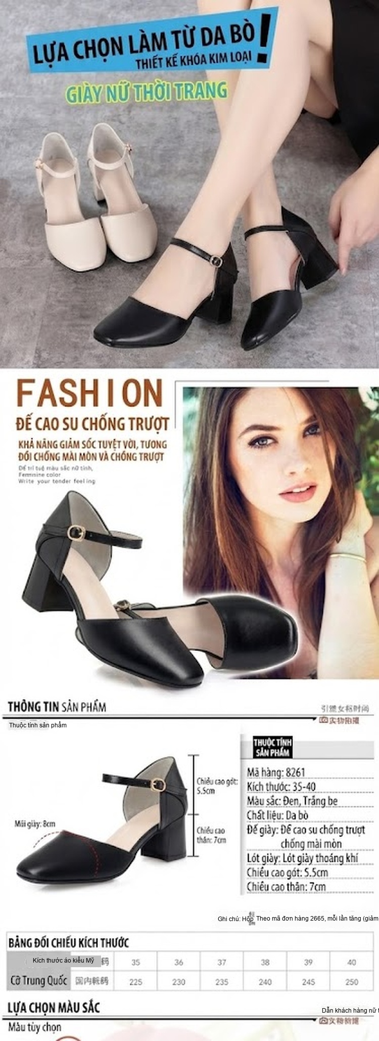 Giày Sandal Cao Gót Nữ Da Mềm Mũi Tròn Quai Chữ T Gót Cao 7cm - 8cm Màu Trắng, Đen chi tiết 1