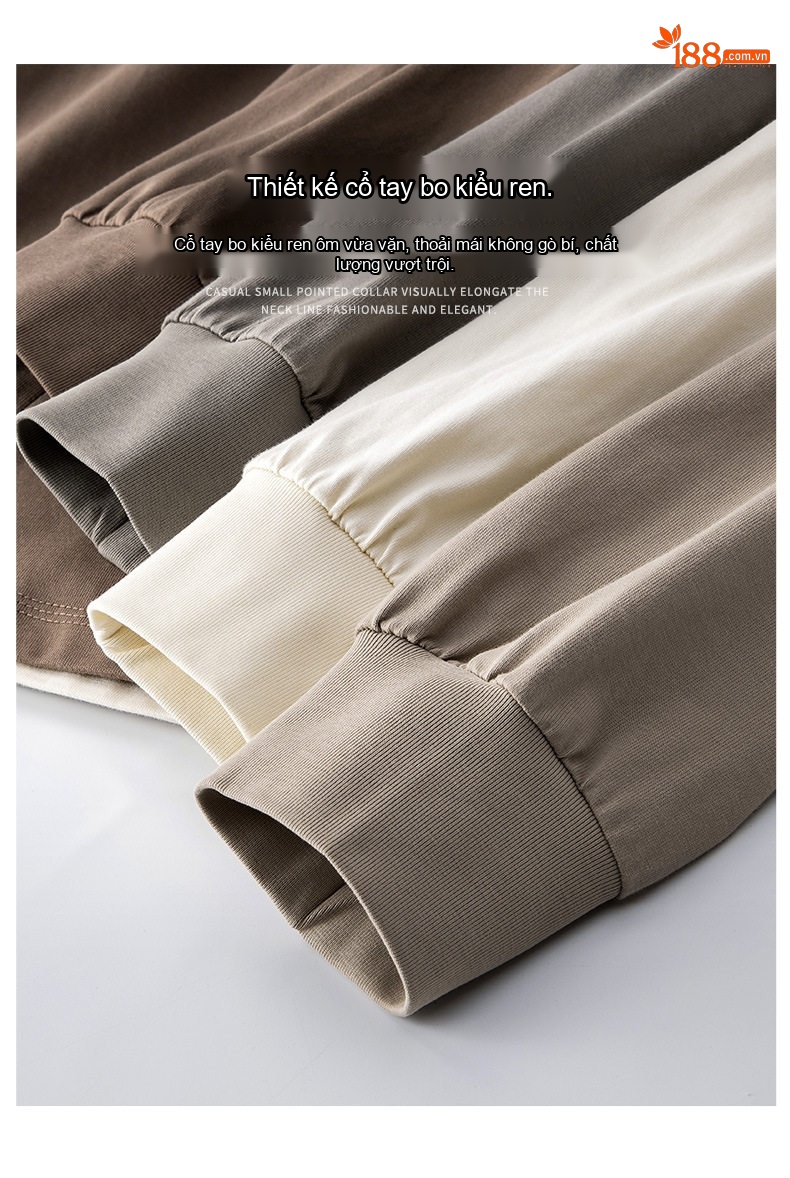 Áo Thun Tay Dài Nam Cotton 300g Cổ Tròn Màu Nâu, Xám, Trắng, Đen... chi tiết 7