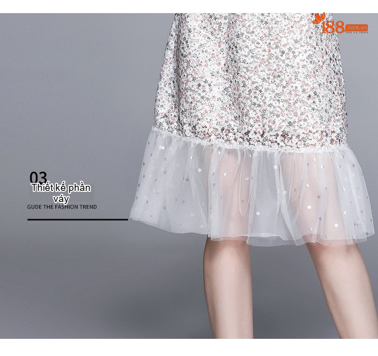 Đầm A Thêu Họa Tiết Ren Cổ Búp Bê Tay Dài Phong Cách Tiểu Thư Màu Trắng chi tiết 10