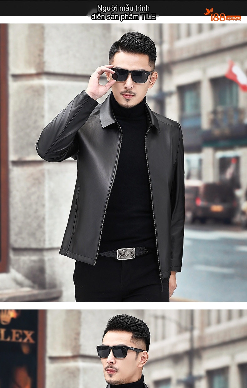 Áo Khoác Da Cừu Nam Dáng Ngắn Cổ Bẻ Slim Fit Phong Cách Doanh Nhân Màu Đen chi tiết 3