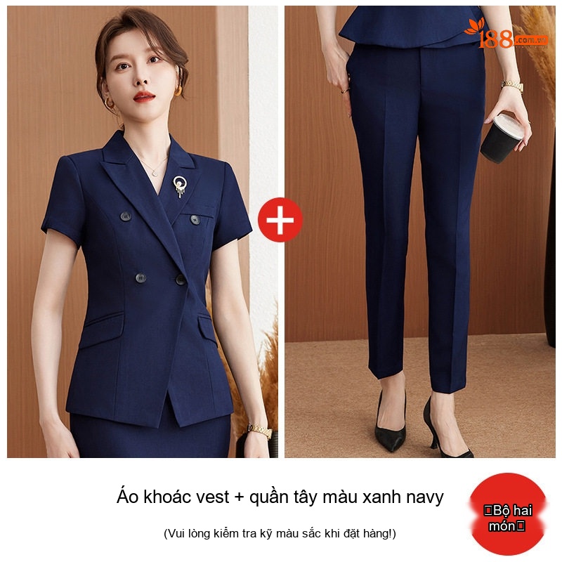 Bộ Vest Công Sở Nữ Tay Ngắn Màu Đen, Hồng, Xanh Navy
