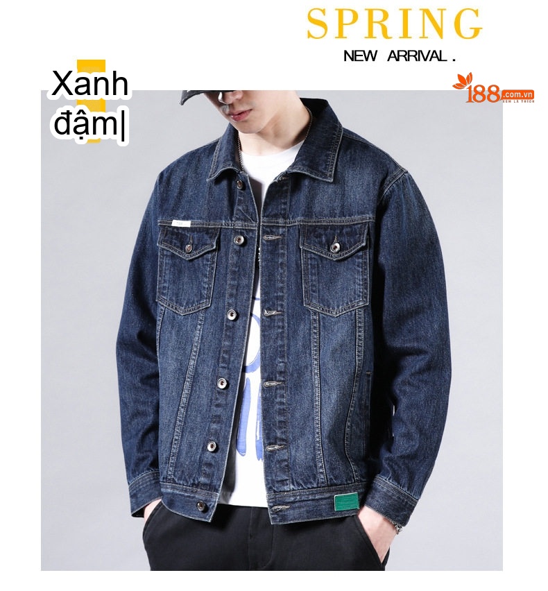 Áo Khoác Jean Nam Cổ Điển Dáng Đứng Phong Cách Thời Trang Màu Xanh Denim chi tiết 11