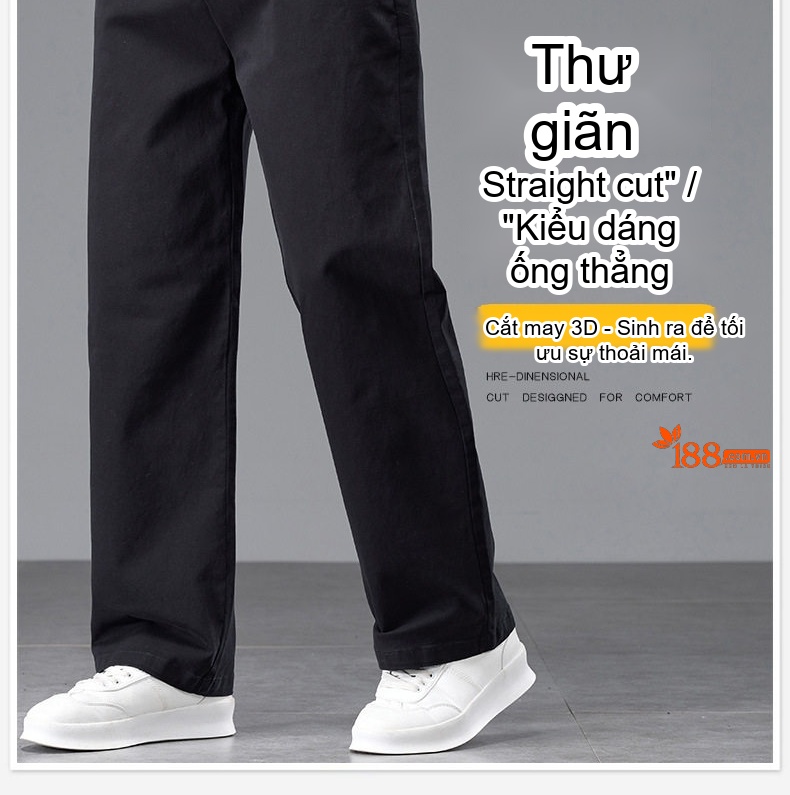 Quần Dài Nam Cotton Ống Suông Rộng Thoải Mái Lưng Cao Màu Đen, Xám, Be chi tiết 2