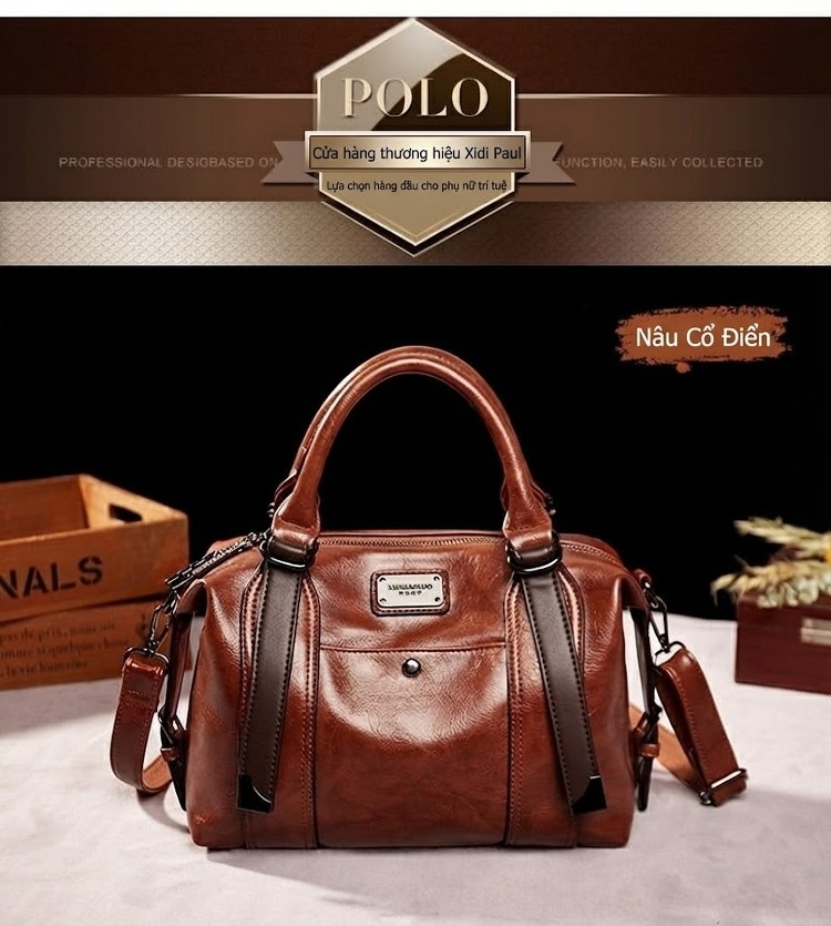 Túi Xách Nữ Da Bóng Đeo Vai Đeo Chéo Dáng Gối Cỡ Lớn Phong Cách Retro Châu Âu Màu Nâu chi tiết 18