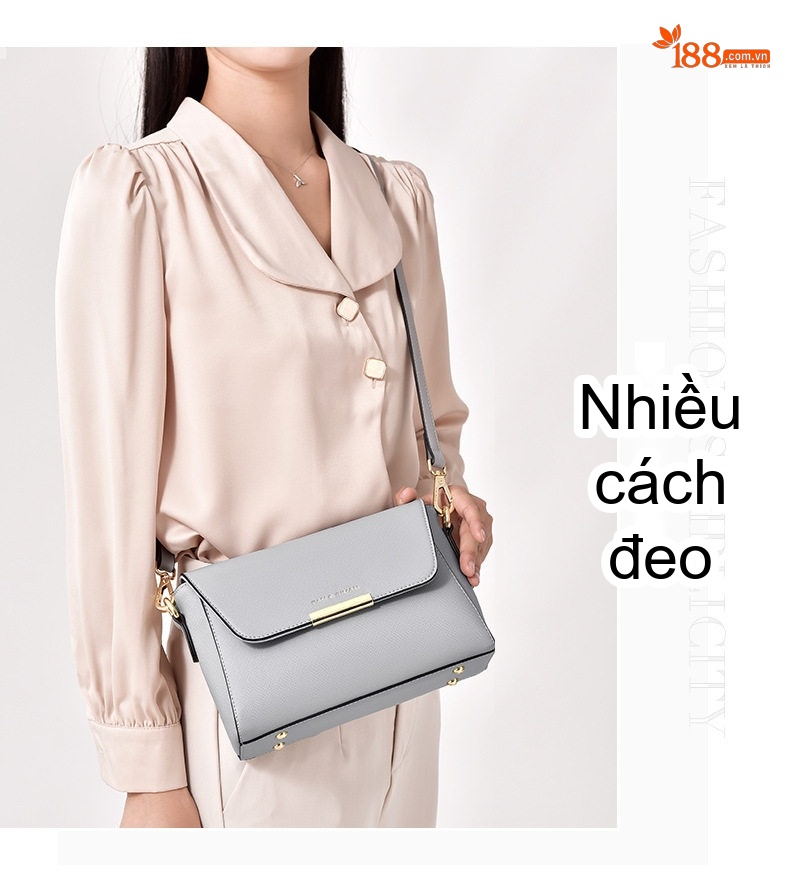 Túi Đeo Chéo Nữ Da Bóng Dáng Hộp Quai Xách Tay Màu Đen, Xám chi tiết 20