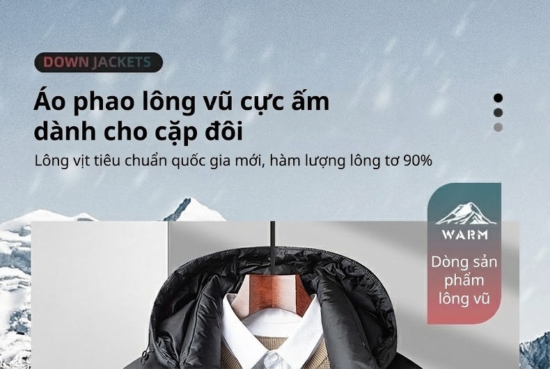 Áo phao lông vũ nam nữ có mũ trùm đầu giữ nhiệt chi tiết 1