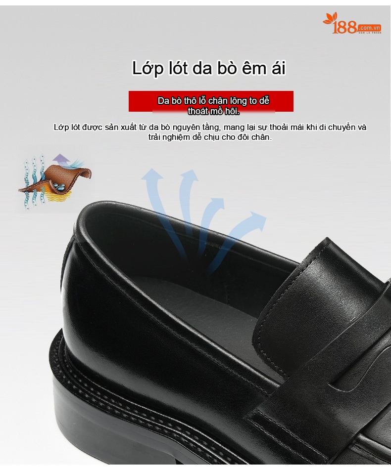 Giày Lười Nam Da Bò Công Sở Anh Quốc Chiều Cao Đế Khoảng 3.5cm Màu Đen, Nâu chi tiết 9
