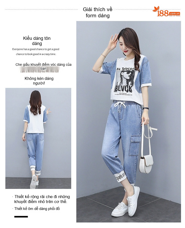 Bộ Quần Áo Mùa Hè Nữ Áo Thun Tay Lỡ Quần Lửng Ice Silk Phong Cách Casual Trẻ Trung chi tiết 7