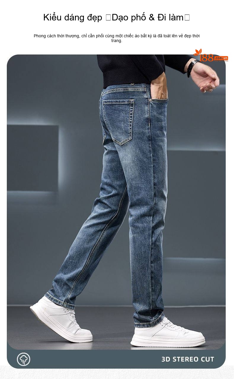 Quần Jean Nam Ống Đứng Cotton Co Giãn Cao Cấp Màu Xám, Xanh Đậm, Xanh Nhạt, Xanh... chi tiết 3