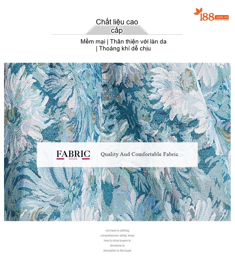 Váy liền thân Nữ Jacquard Phong Cách Cổ Điển Tay Lửng Không Tay Màu Xanh, Trắng chi tiết 4