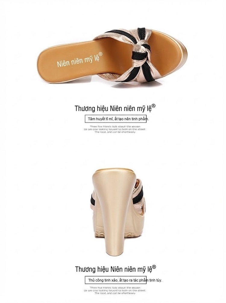 Dép Sục Nữ Quai Ngang Đế Xuồng Chiều Cao Đế Khoảng 8cm Màu Vàng, Đen chi tiết 16