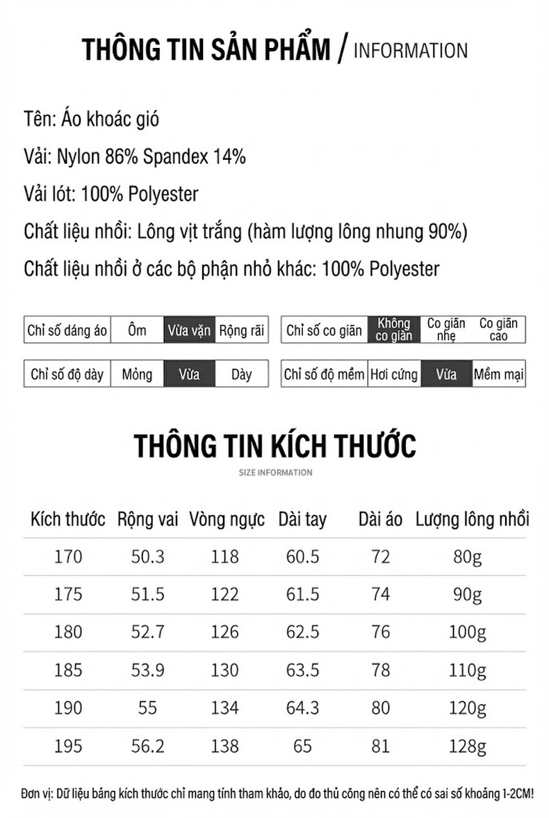 Áo khoác phao nam lông vũ 3 trong 1 có mũ trùm đầu chống gió giữ ấm chi tiết 12