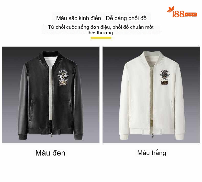 Áo Khoác Da Nam Giả Da Phong Cách Biker Thu Đông Màu Đen, Trắng chi tiết 5