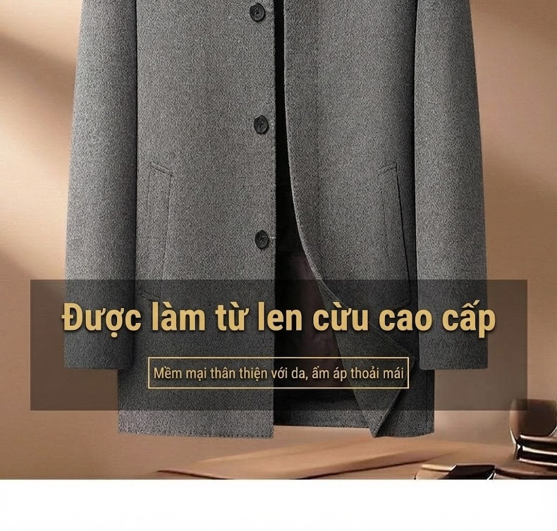 Áo Khoác Nam Dáng Vừa Hai Mặt Cổ Bẻ Lót Lông Vũ Tháo Rời Được Chất Liệu Lông Cừu Dày Dặn Màu Xám, Đen, Xanh Navy chi tiết 1