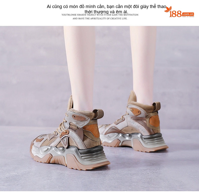 Giày Cao Cổ Nữ Da Bò Đế Dày Phong Cách Ulzzang Chiều Cao Đế Khoảng 5cm Màu Đen, Nâu chi tiết 12