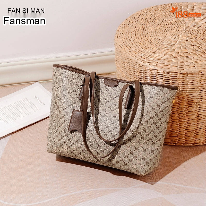 Túi Tote Nữ Fansman Họa Tiết Chữ Lớn Sức Chứa Lớn Màu Nâu