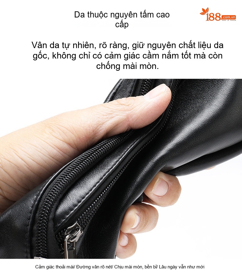 Túi Đeo Ngực/Bụng Nam Da Cừu Chống Nước Đa Năng Màu Đen chi tiết 14