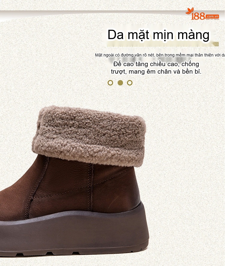 Boot Nữ Cổ Lông Giữ Ấm Lót Lông Chiều Cao Đế Khoảng 5cm Màu Nâu chi tiết 4