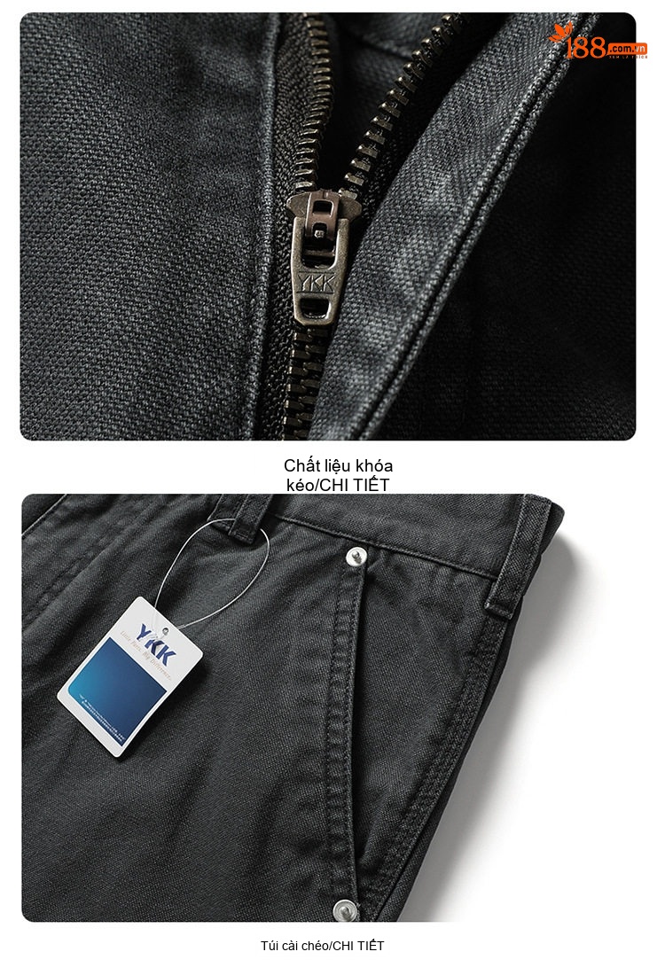 Quần Dài Nam Ống Đứng Túi Hộp Cotton Dáng Rộng Phong Cách Retro Nhật Bản Màu Đen, Xám, Xanh Navy chi tiết 12