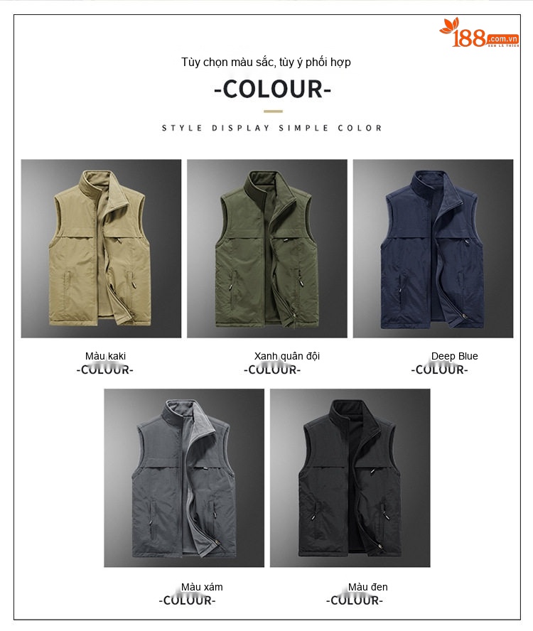 Áo Gilet Nam Hai Mặt Mặc Áo Khoác Ngoài Nhiều Túi Lông Cừu chi tiết 3