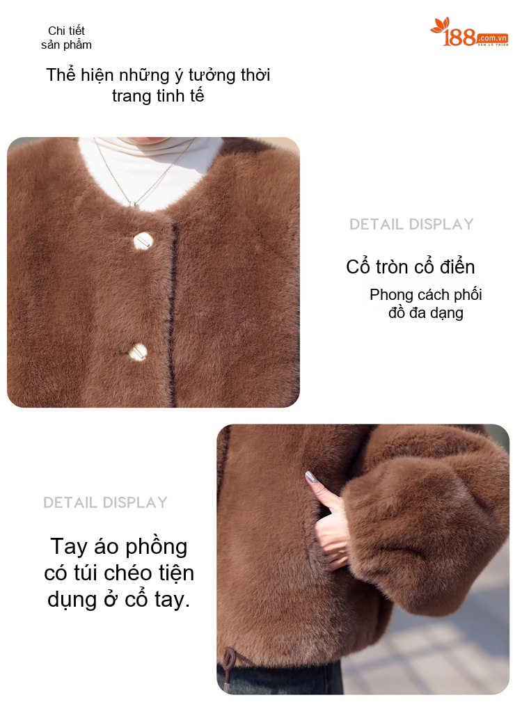 Áo Khoác Lông Nữ Dáng Rộng Giả Da Lộn Lót Lông Cừu Giữ Ấm Phong Cách Hàn Quốc Màu Trắng, Nâu chi tiết 11