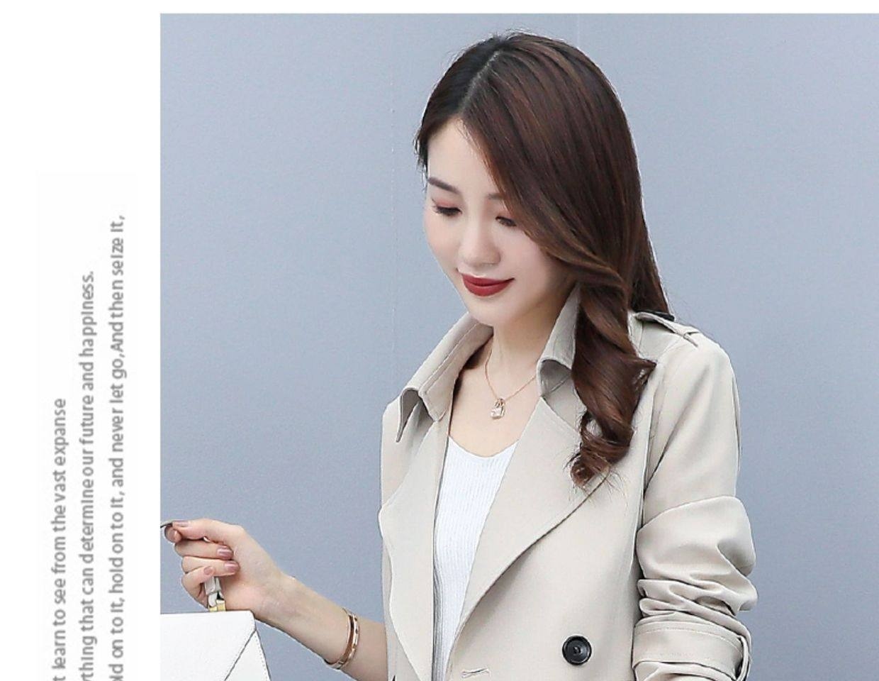Áo Khoác Gió Nữ Dáng Ngắn Thiết Kế Thanh Lịch Màu Be chi tiết 17