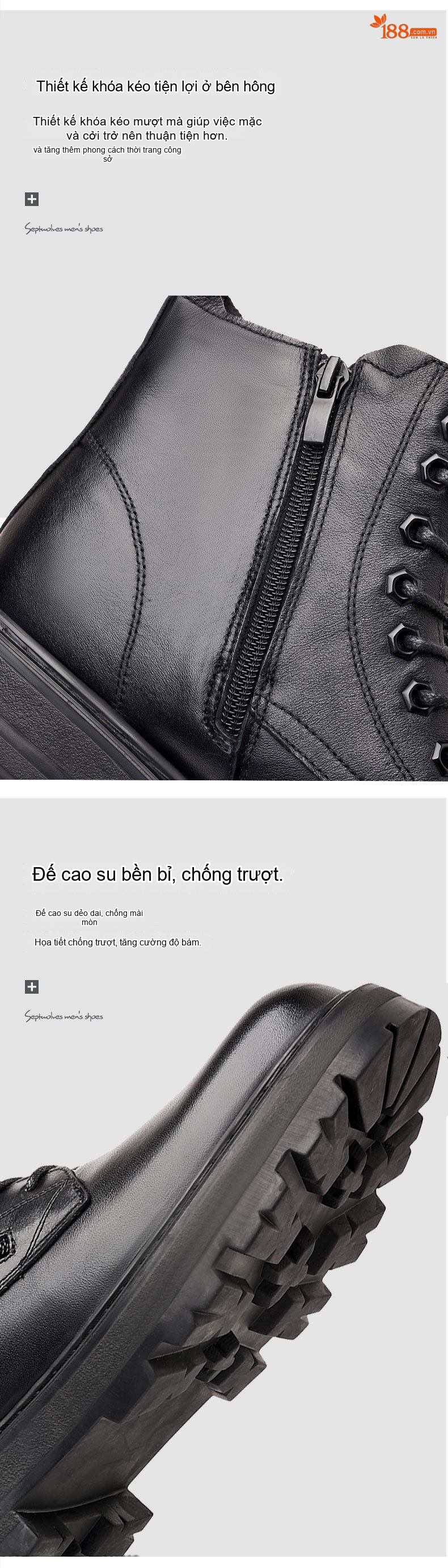 Boot Martin Nam Da Bò Lót Lông Cừu Chiều Cao Đế Khoảng 4cm Màu Đen chi tiết 16