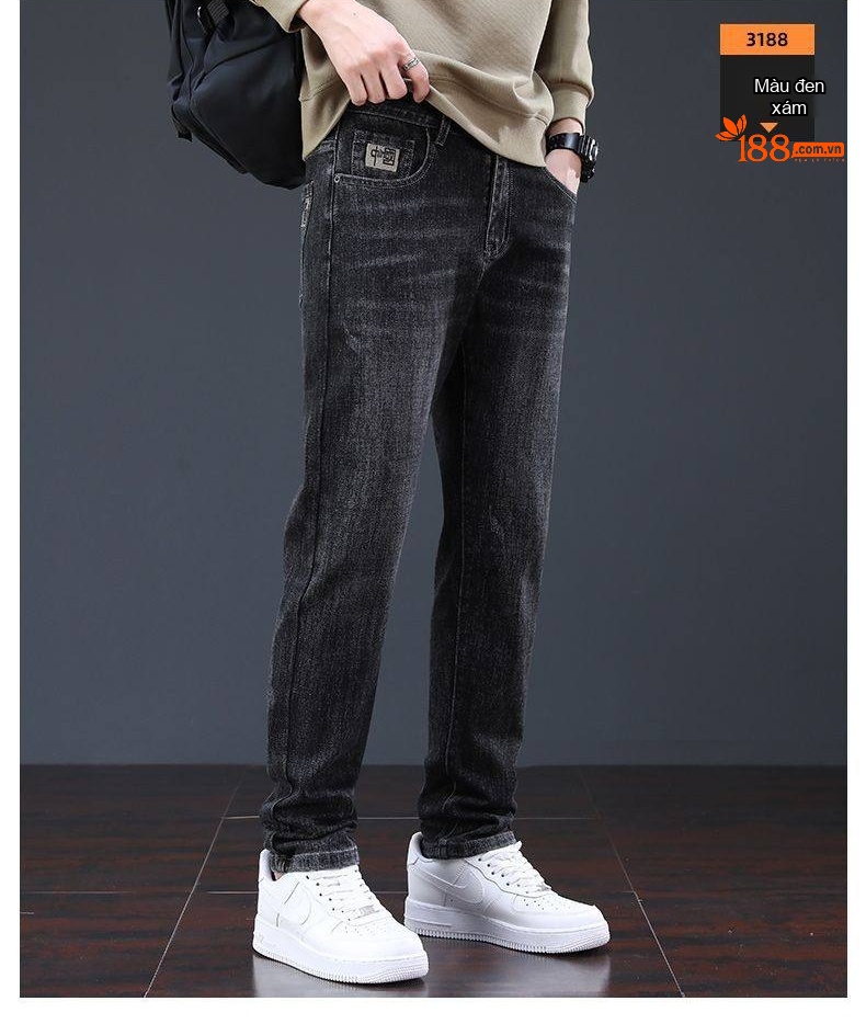Quần Jean Nam Ống Đứng Slim Fit Co Giãn Thoải Mái Phong Cách Business Casual Màu Xám Đen chi tiết 13