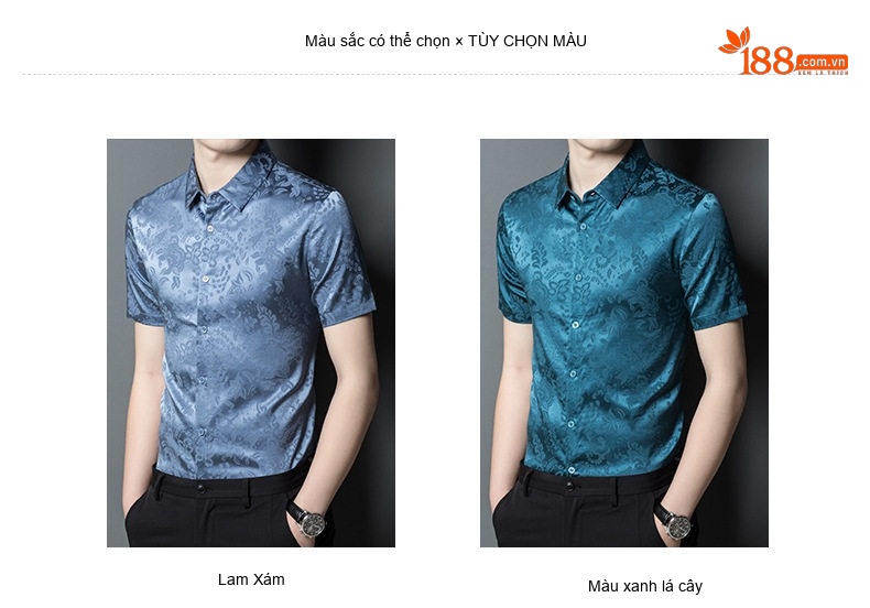 Áo Sơ Mi Nam Lụa Tơ Tằm Tay Ngắn Họa Tiết Jacquard Màu Xanh Lam chi tiết 6