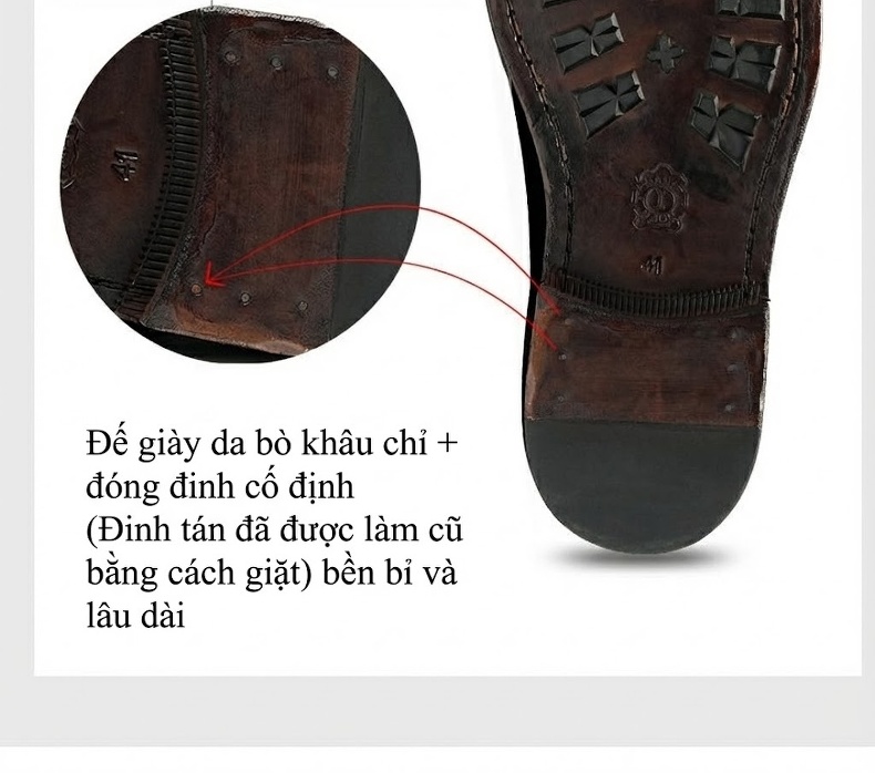 Giày Boot Nam Da Thật Cổ Ngắn Oxford Chiều Cao Đế Khoảng 3cm Màu Đen chi tiết 11