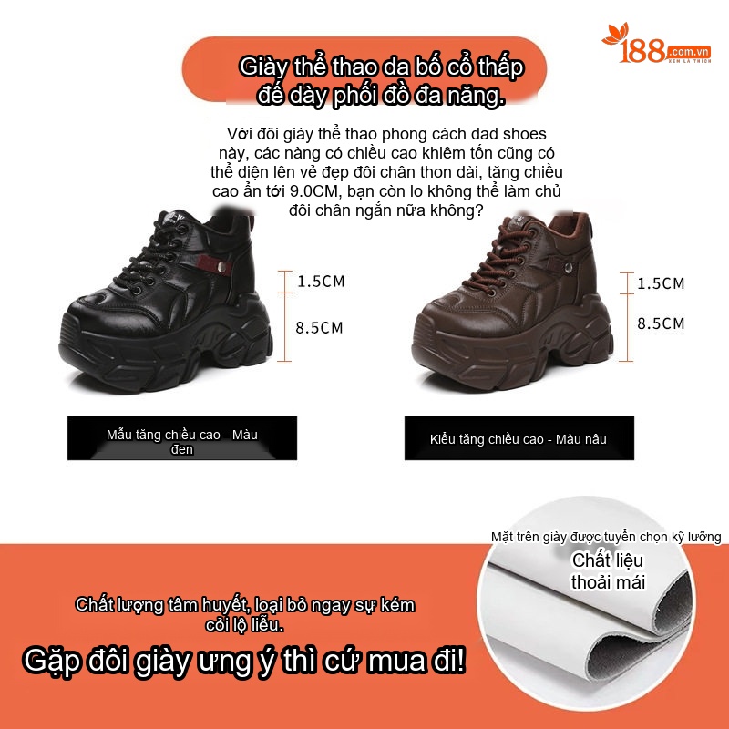 Giày Sneaker Nữ Da Bóng Đế Cao Khoảng 8.5cm Lót Lông Giữ Ấm Màu Đen, Nâu