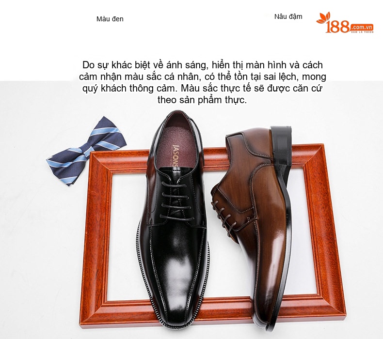 Giày Tây Buộc Dây Nam Da Thật Phong Cách Anh Quốc Chiều Cao Đế Khoảng 3cm Màu Đen chi tiết 4