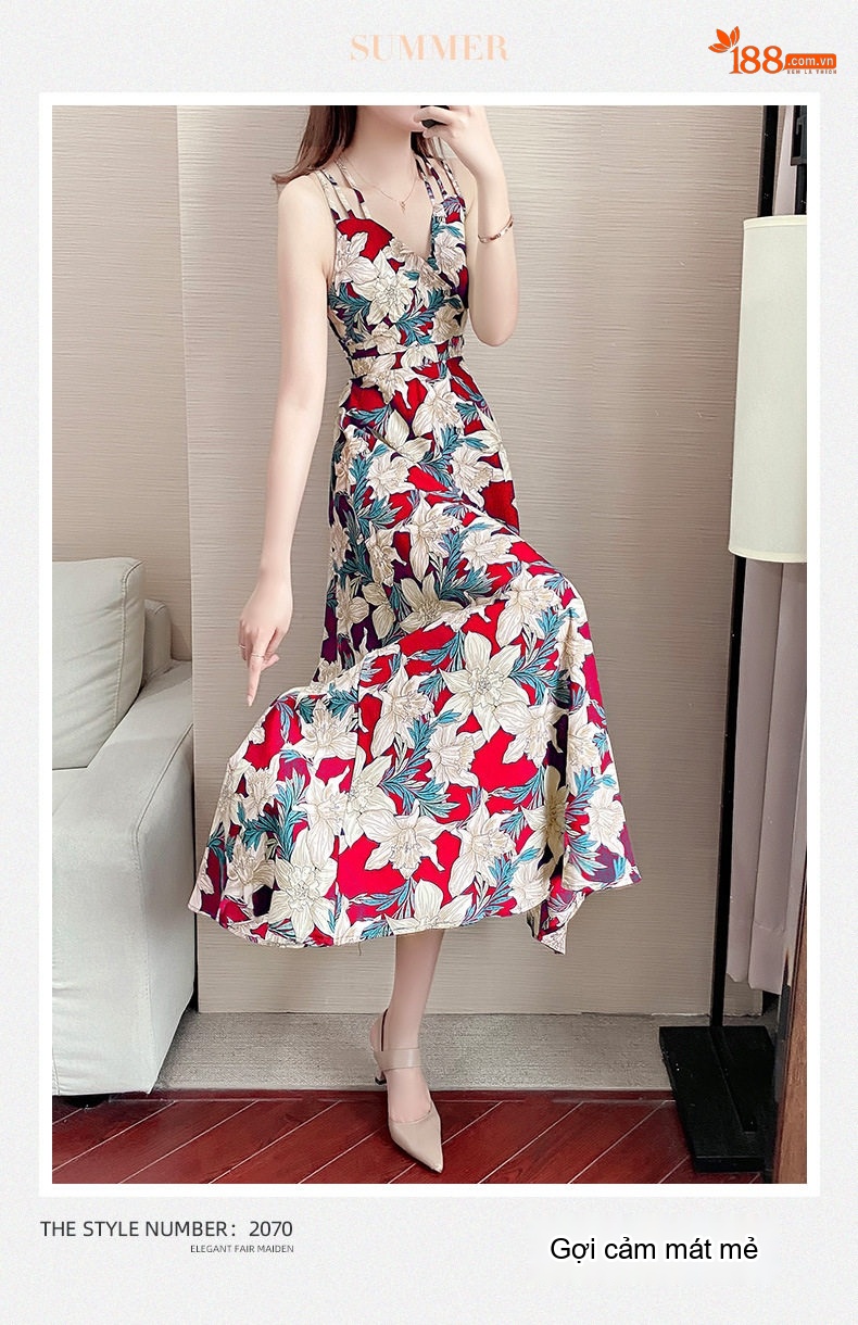 Váy Hai Dây Nữ Dáng Dài Họa Tiết Hoa Nhí Mùa Hè Phong Cách Đi Biển chi tiết 1