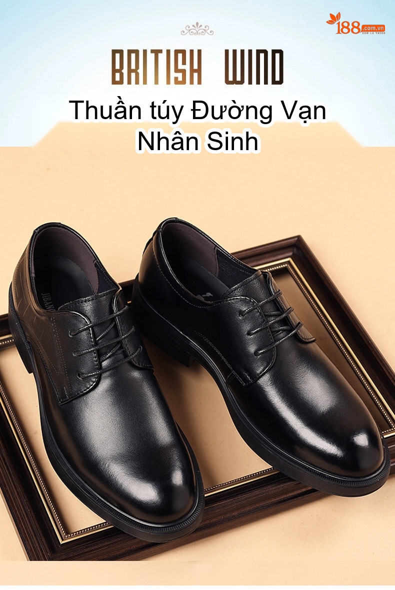 Giày Tây Buộc Dây Nam Da Bò Chiều Cao Đế Khoảng 3cm Màu Nâu, Đen chi tiết 2
