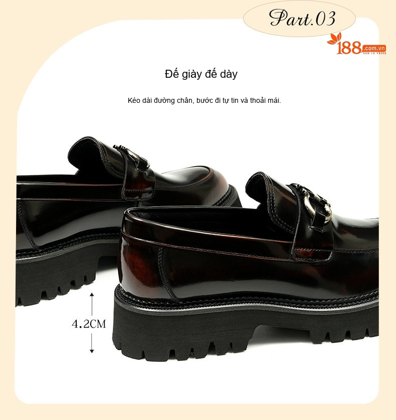 Giày Lười Nam Da Bóng Chiều Cao Đế Khoảng 4cm Màu Đen, Nâu Đỏ chi tiết 11