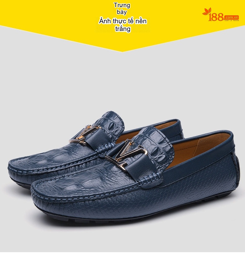 Giày Lười Nam Da Bò Vân Cá Sấu Chiều Cao Đế Khoảng 2cm Màu Đen, Xanh Navy chi tiết 22
