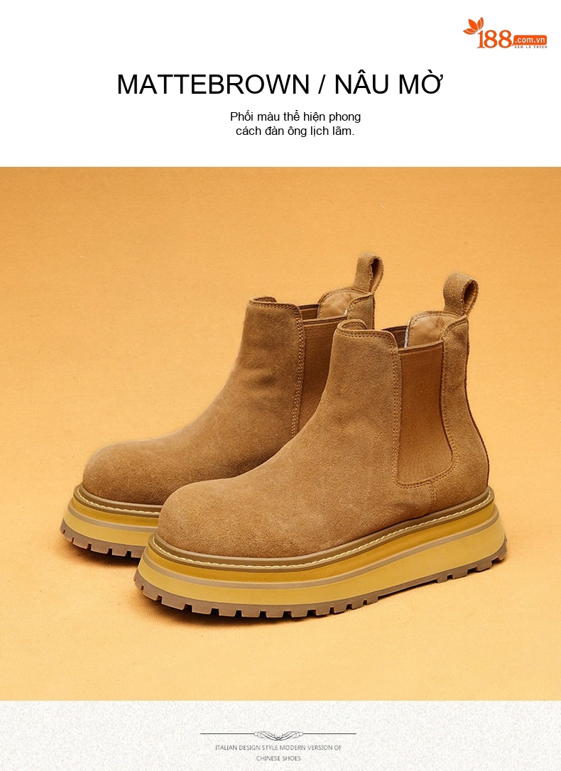 Giày Chelsea Nam Đế Cao Khoảng 5cm Da Mờ Phong Cách Anh Quốc Màu Đen, Nâu chi tiết 11