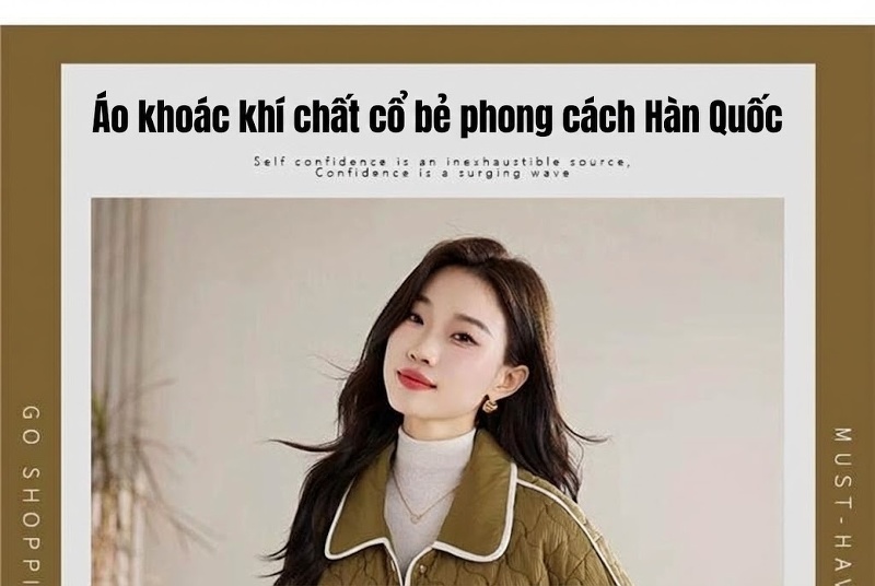 Áo Khoác Bông Trám Viền Nữ Dáng Ngắn Nhẹ Cổ Bẻ Màu Xanh Olive, Trắng, Đen chi tiết 6