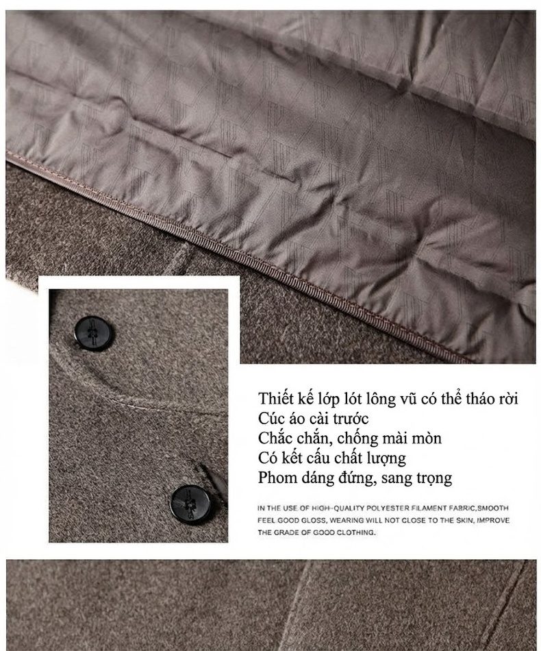 Áo Blazer Nam Cao Cấp Thu Đông Lông Cừu Lót Lông Vũ Màu Nâu, Xám chi tiết 7