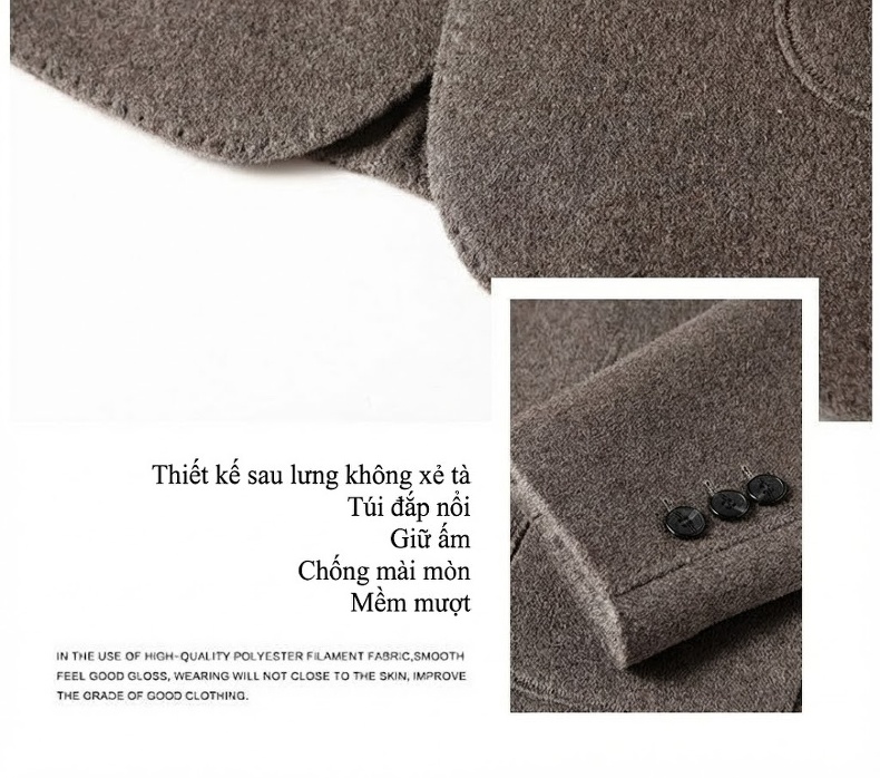 Áo Blazer Nam Cao Cấp Thu Đông Lông Cừu Lót Lông Vũ Màu Nâu, Xám chi tiết 8