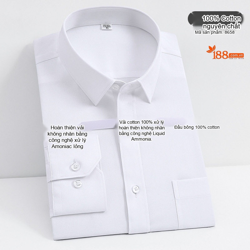 Áo Sơ Mi Dài Tay Nam Cotton Cao Cấp Chống Nhăn Màu Trắng, Xanh Dương, Đen, Đỏ...