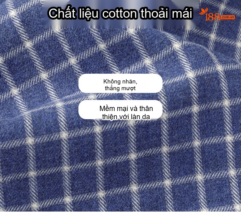 Áo Sơ Mi Nam Tay Dài Cotton Kẻ Sọc Mài Lông Dáng Ôm Vừa Vặn Màu Xanh Dương, Xám chi tiết 4