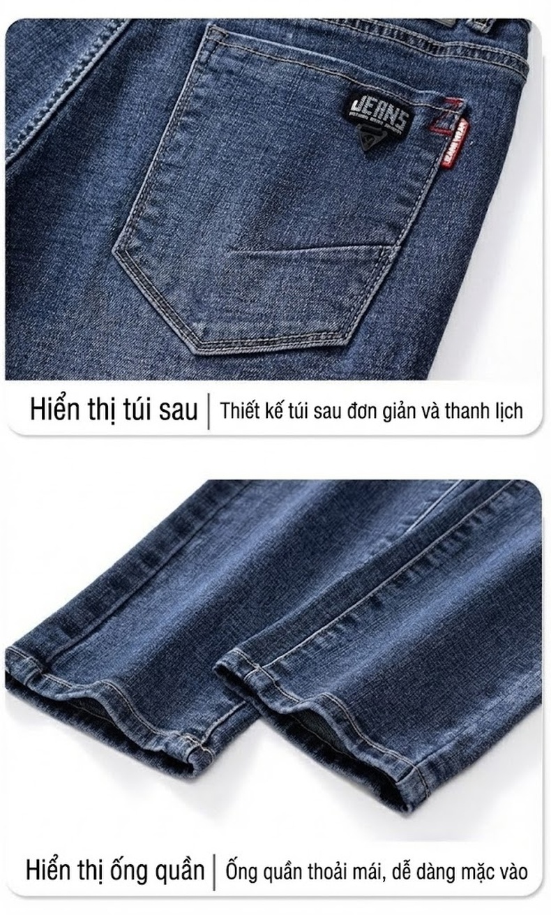 Quần Jean Nam Ống Đứng Co Giãn Mềm Mại Lót Lông Cừu Dày Dặn Màu Đen, Xanh chi tiết 32