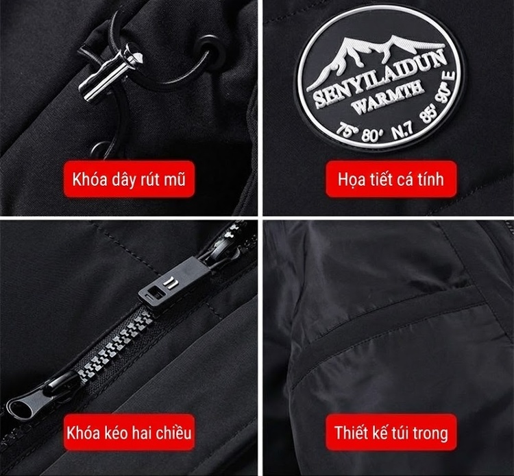 Áo Khoác Cotton Nam Dáng Dài Có Mũ Trùm Đầu Dày Dặn Giữ Ấm Phong Cách Thời Trang Màu Đen, Xanh Navy, Xanh Rêu chi tiết 10