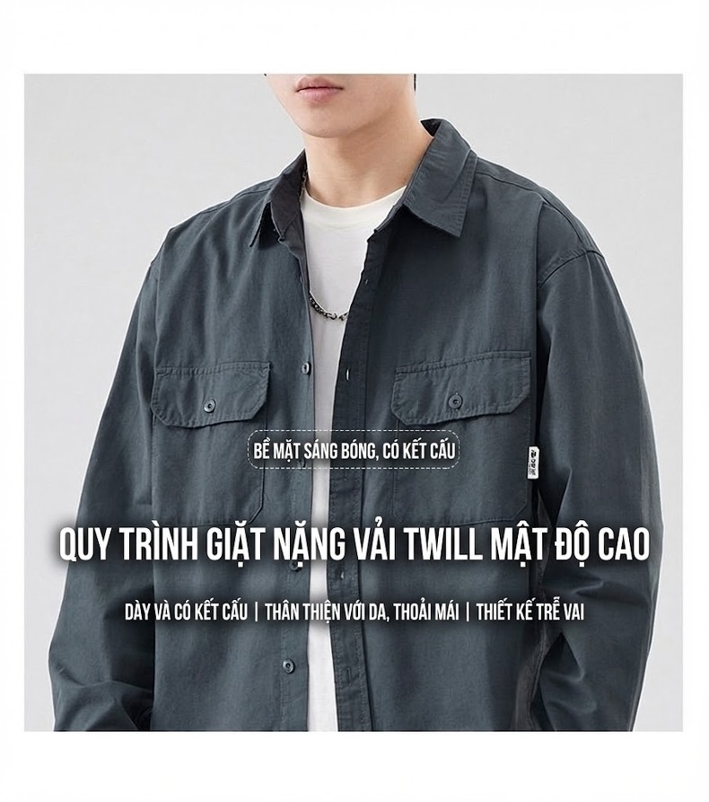 Áo Sơ Mi Nam Tay Dài Cổ Điển Phong Cách Nhật Bản Cotton Màu Tím, Xanh Lá, Kem, Trắng... chi tiết 5