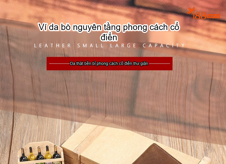 Ví Dài Nam Da Bò Lớp Đầu Masiwei Khóa Kéo Có Dây Xích Màu Nâu, Đen chi tiết 1